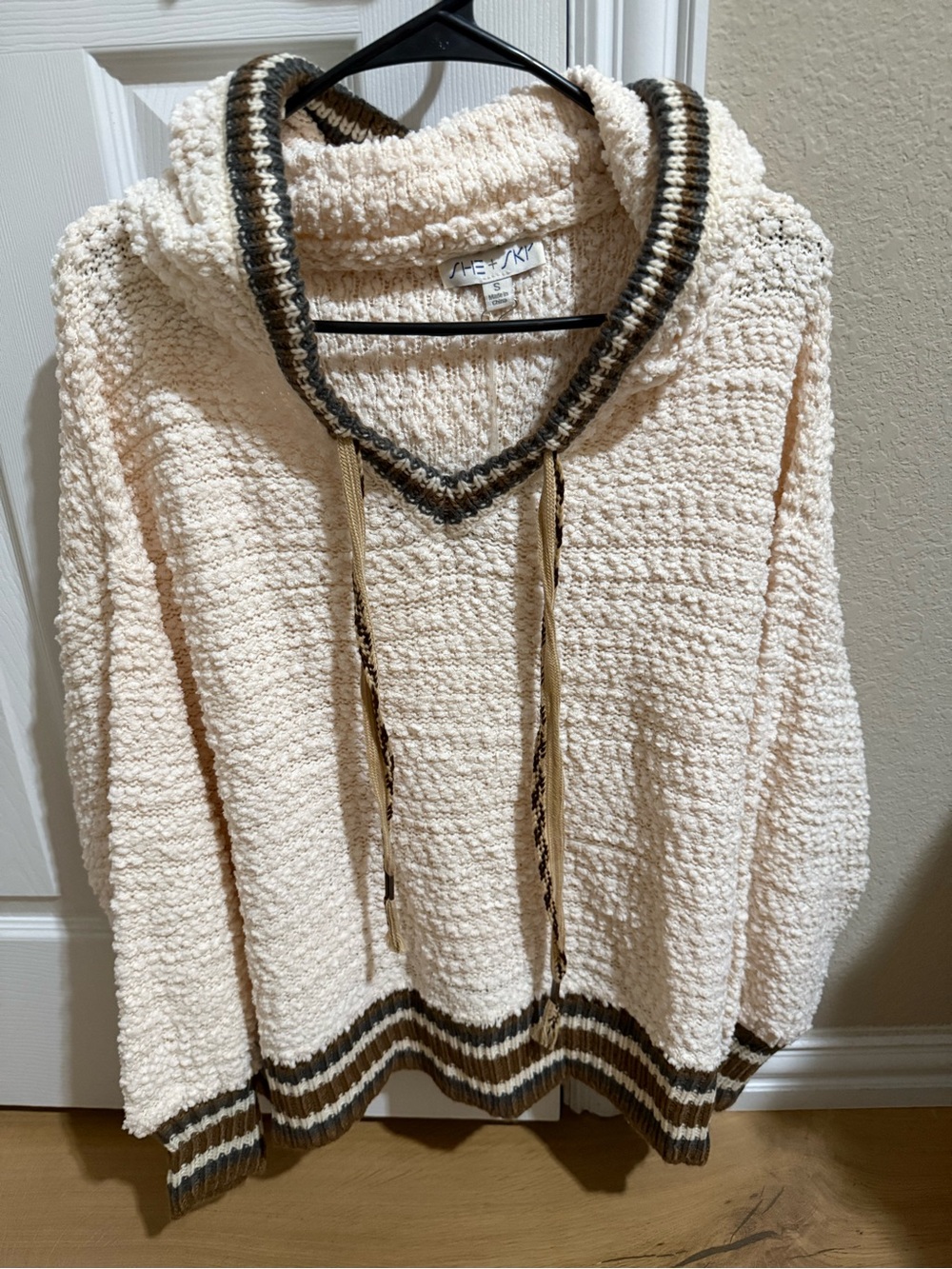 Cream Chunky Knit Hooded Sweate